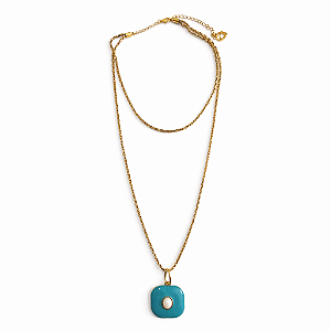 Colar Duplo Quadrado Azul