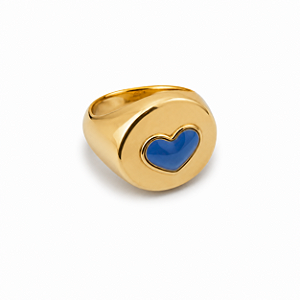 Anel Dourado Coração Azul