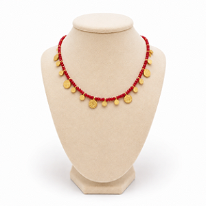 Colar Medalhinhas Ouro e Coral