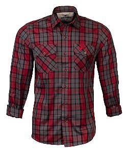 Camisa Masculina Made in Mato Xadrez Vermelho e Cinza
