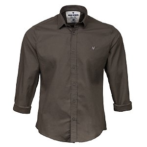 Camisa Masculina Made in Mato Basica Kaki Escuro sem bolso