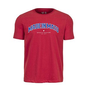 Camiseta Masculina Estampada Made in Mato Gola Careca Vermelha