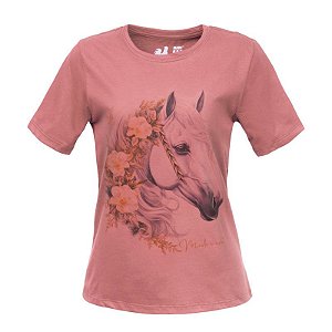 Tshirt Estampada Feminina Rosa Cavalo Floral