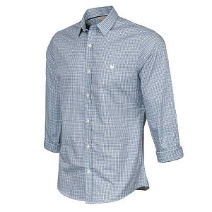 Camisa Masculina Xadrez Verde Manga Longa Tricoline