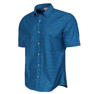 Camisa Masculina Xadrez Azul Manga Curta Tricoline