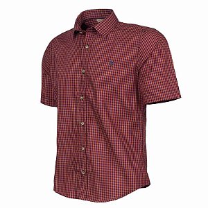 Camisa Masculina Xadrez Vermelho Manga Curta Tricoline