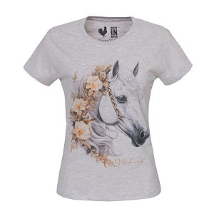 Tshirt Estampada Feminina Mescla Cavalo Floral