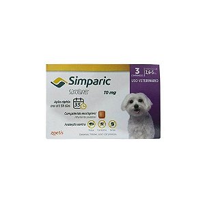 Antipulgas Simparic 10 mg - Caes 2,6kg - 5kg - 3 comprimidos - Zoetis