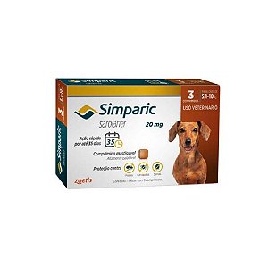 Antipulgas Simparic 20 mg - Caes 5,1kg - 10kg - 3 comprimidos - Zoetis 