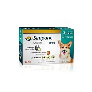 Antipulgas Simparic 40 mg - Caes 10,1kg - 20kg - 3 comprimidos - Zoetis