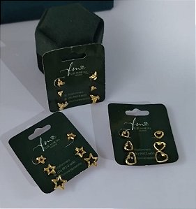 Trio de brincos ouro 18K