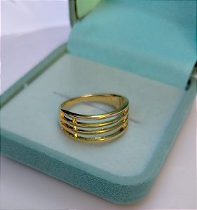 Anel Geométrico Linha do Tempo Ouro 18k