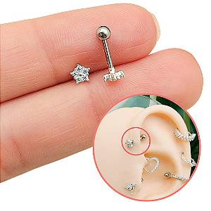 Piercing Flor Cravejada Topo Prata
