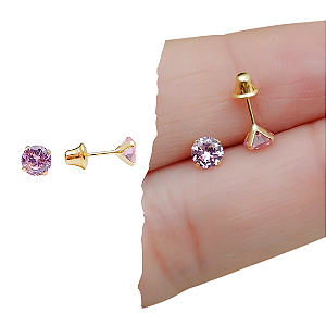 Brinco Ponto De Luz 4 mm Em Ouro 18K - Rosa