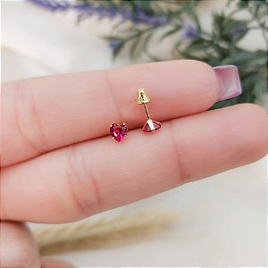 Brinco Coração 4 mm Em Ouro 18k - Vermelho