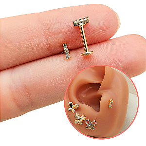 Piercing Barrinha Zircônias Labret Com Topo Folheado