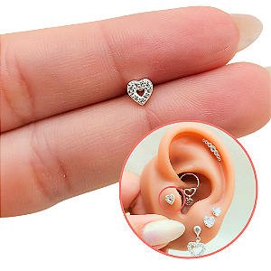 Piercing Coração Cravejado Labret Com Topo Prata
