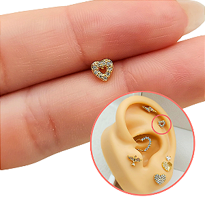 Piercing Coração Cravejado Labret Com Banho de Ouro