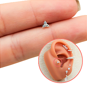 Piercing Três Zircônias Labret Em Prata