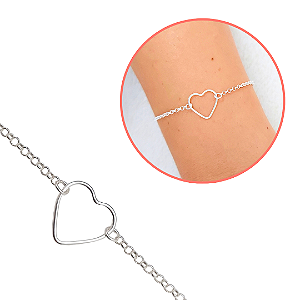 Pulseira Coração Vazado Em Prata 925