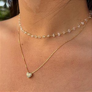 Corrente Coração Cravejada Com Banho De Ouro