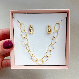 Kit Basic - Argola Lisa Com Choker Elos Com Banho De Ouro