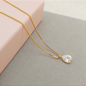 Corrente Ponto de Luz Gota Zircônia Com Banho De Ouro