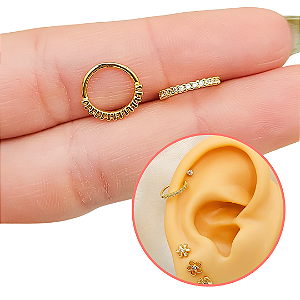 Piercing Argola Torção Cravejado Com Banho De Ouro