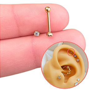 Piercing Ponto De Luz 2 mm Zircônia Em Aço Cirúrgico - PVD Dourado