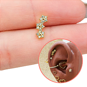 Piercing Cluster Flores Cravejadas Com Banho De Ouro