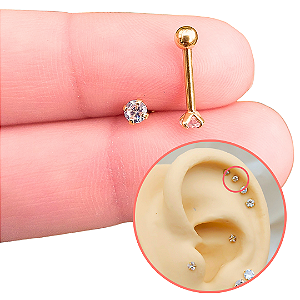 Piercing Ponto De Luz Zircônia 3 mm Em Aço Cirúrgico - PVD Dourado