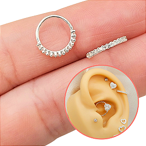 Piercing Argola Torção Cravejada Em Prata