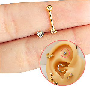 Piercing Ponto de Luz Coração 3 mm Zircônia Aço Cirúrgico - PDV Dourado