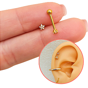 Piercing Ponto de Luz Estrela Zircônia 3 mm Aço Cirúrgico - PVD Dourado