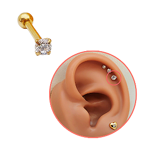 Piercing Ponto de Luz Zircônia 2,5 mm Em Aço Cirúrgico - PVD Dourado