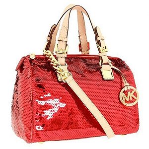 bolsa michael kors em couro e paetes vermelha