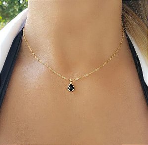 Colar Choker Gota Zircônia Negra