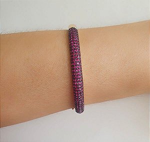 Bracelete Fechado Cravejado Zircônias Roxa