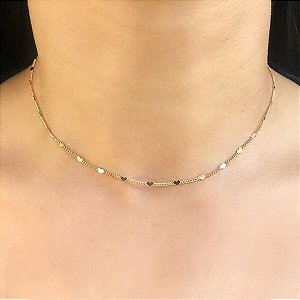 Choker Coraçõezinhos Achatados banhado à Ouro 18k