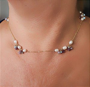 Colar Choker Pérolas Água Doce