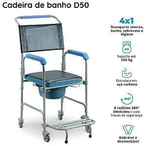 Cadeira De Banho Sanitaria Higienica Aço D50 Dellamed 150 Kg