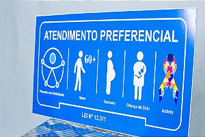 Placa Atendimento Prioritário Autismo 35x21 cm Chapa 2 mm