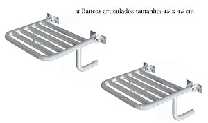2 Bancos Articulados em aço carbono 45 X 45 cm para banheiro PNE