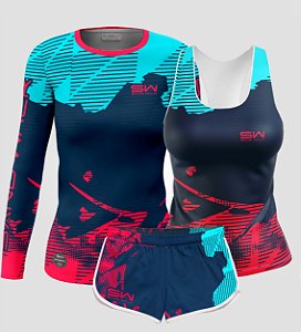 Kit Feminino | Manga Longa, Regata, Shorts | Pink&Blue