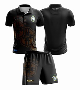 Conjunto Camisa Manga Curta e Shorts | Masculino | Coleção Copa 94 | Preto