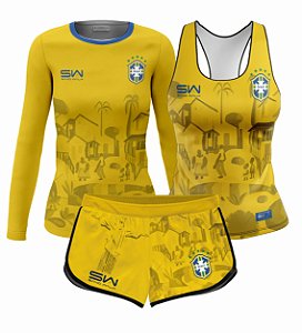 Kit Feminino | Manga Longa, Regata, Shorts | Morro Cristo Copa 2022 | Amarelo