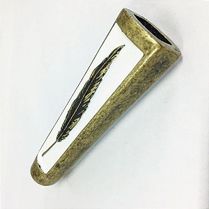 CABO FACA COM POMO PARA BOTÃO 19MM - ZAMAC - OURO VELHO PENA FUNDO BRANCO - 112MM COMPRIMENTO