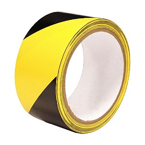 Fita PVC Preta e Amarela para Demarcação de Solo e Sinalização 48x30 m