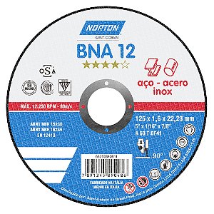 Caixa com 2 Disco de Corte BNA12 Azul - 125 x 1,6 x 22,23 mm