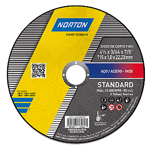 Caixa com 24 Disco de Corte Standard Norton 115 x 1,0 x 22,23 mm